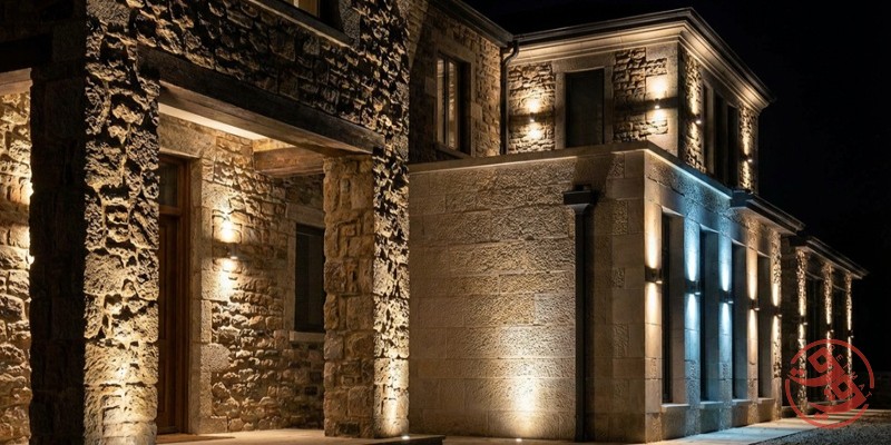 نورپردازی سنگ نمای ساختمان