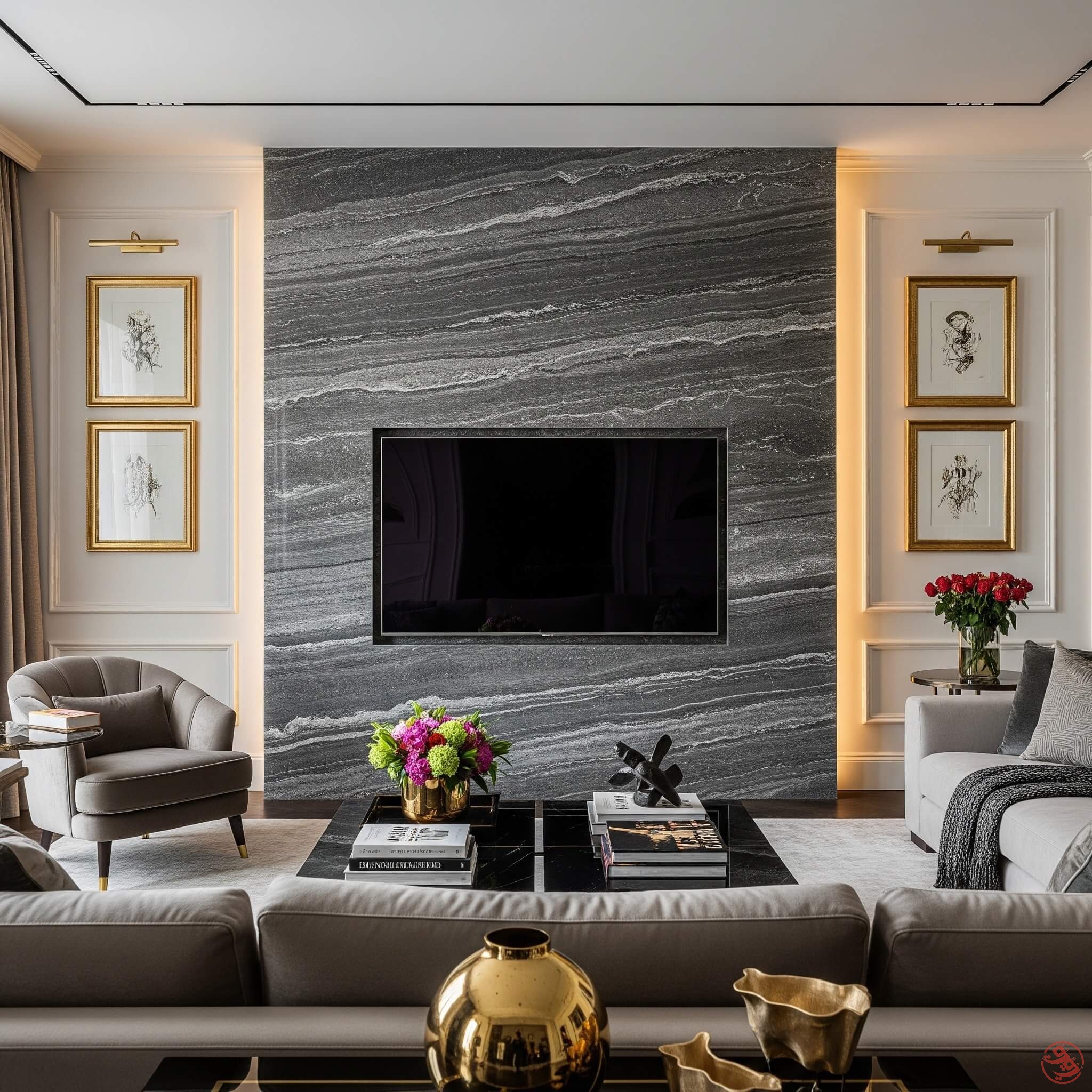 بهترین رنگ سنگ اسلب پشت تلویزیون tv wall